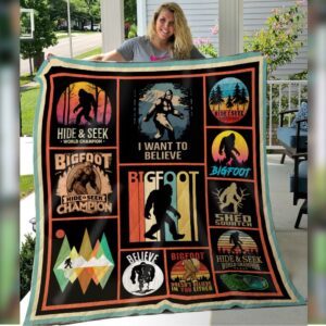 Bigfoot Camping Quilt  Best Gift Ideas Premium Quilt Blanket Size Throw